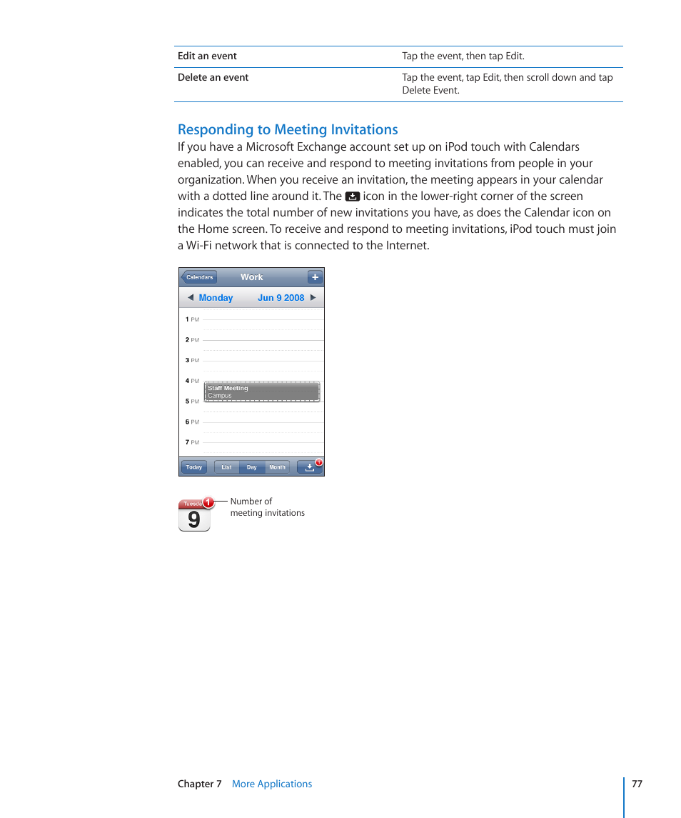 Responding to meeting invitations | Apple iPod touch iOS 2.1 User Manual | Page 77 / 122