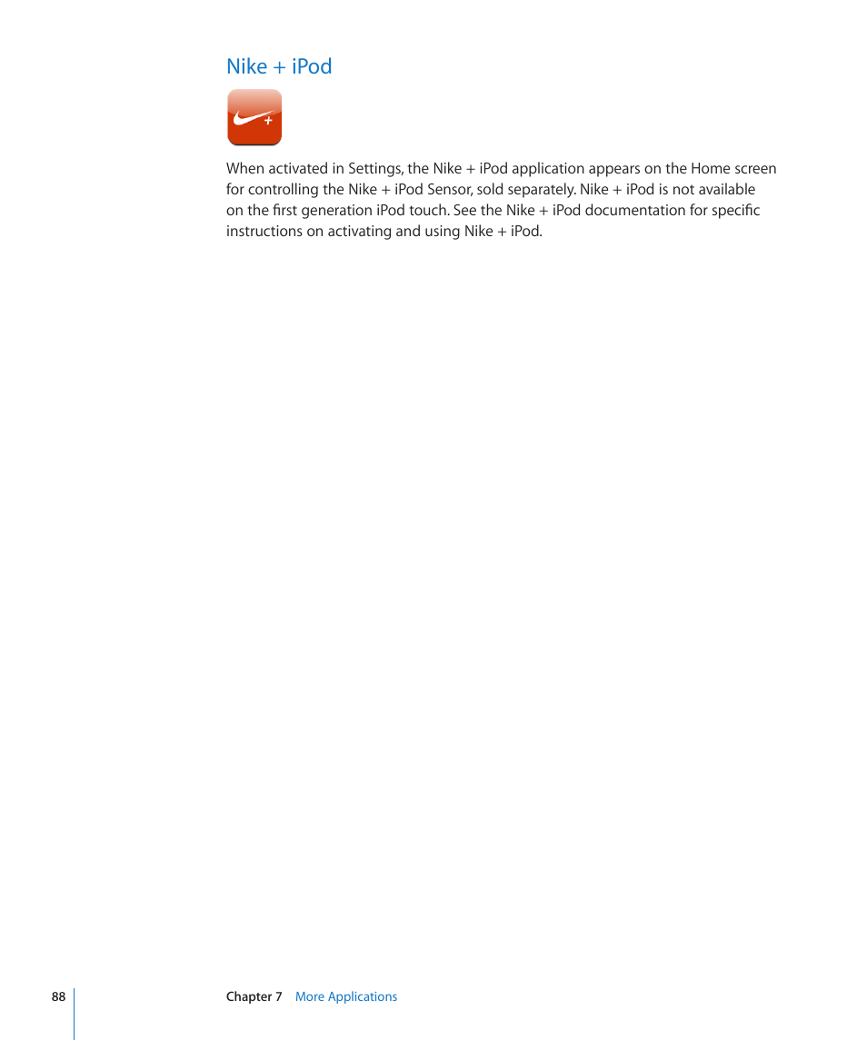 Nike + ipod, 88 nike + ipod | Apple iPod touch iOS 2.1 User Manual | Page 88 / 122