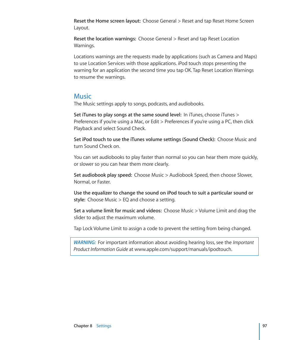 Music, 97 music | Apple iPod touch iOS 2.1 User Manual | Page 97 / 122