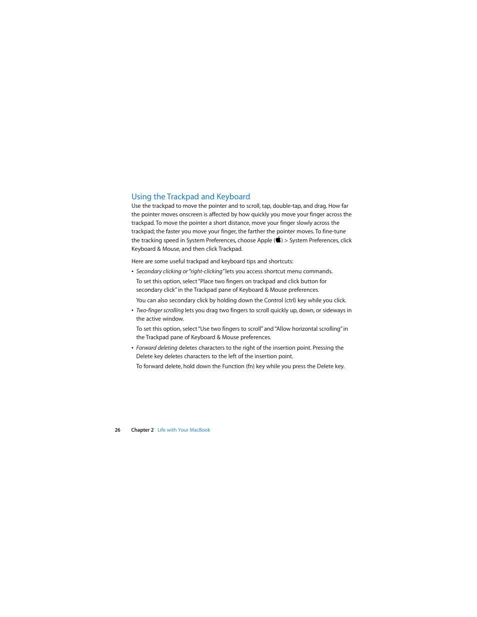 Using the trackpad and keyboard | Apple MacBook (13-inch, Late 2007) User Manual | Page 26 / 80