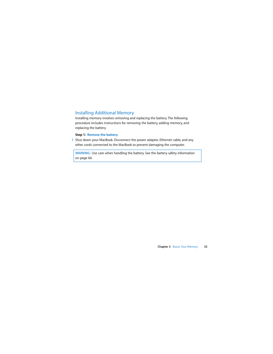 Installing additional memory | Apple MacBook (13-inch, Late 2007) User Manual | Page 35 / 80
