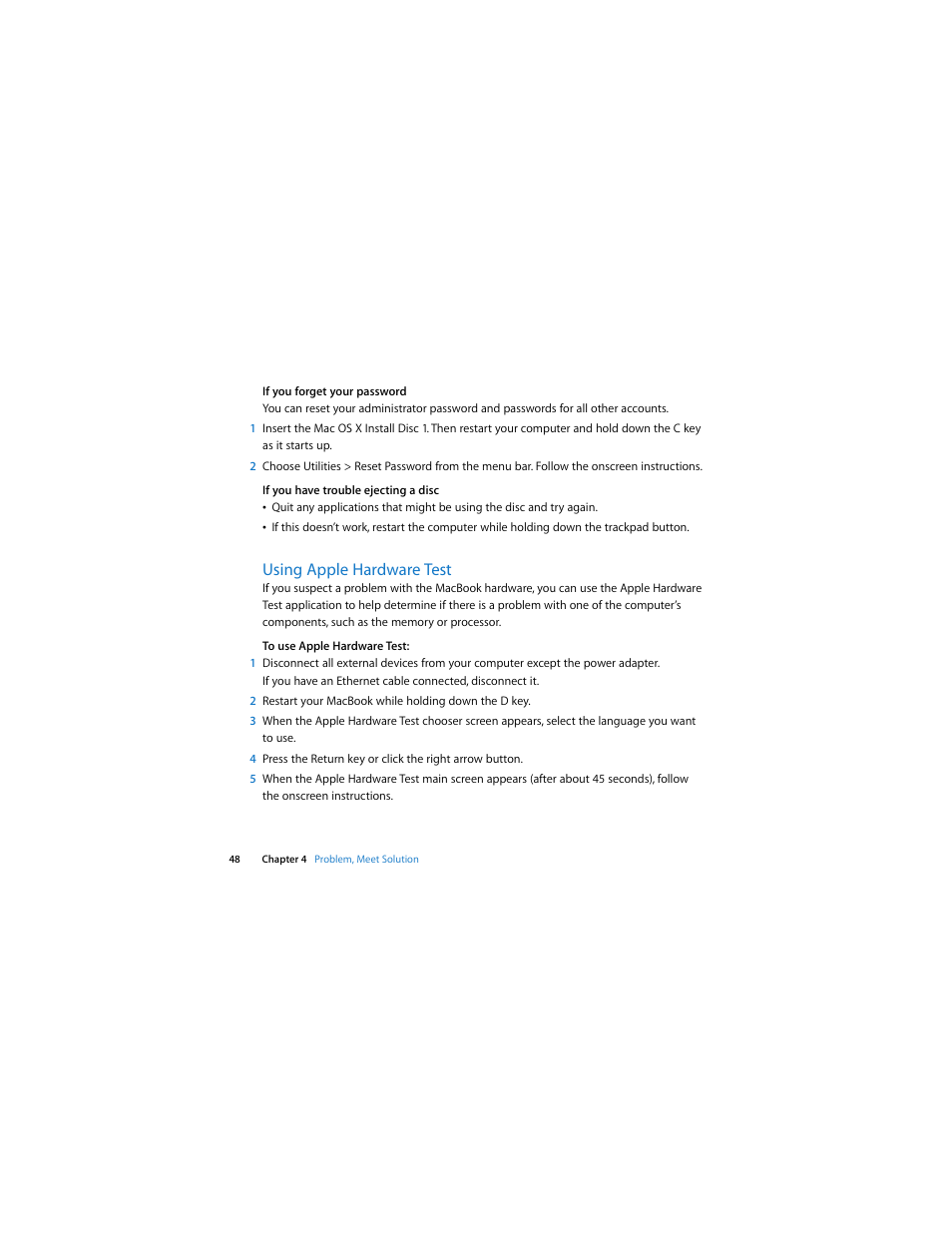 Using apple hardware test | Apple MacBook (13-inch, Late 2007) User Manual | Page 48 / 80
