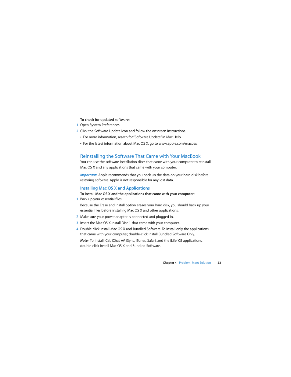 Installing macosx and applications | Apple MacBook (13-inch, Late 2007) User Manual | Page 53 / 80