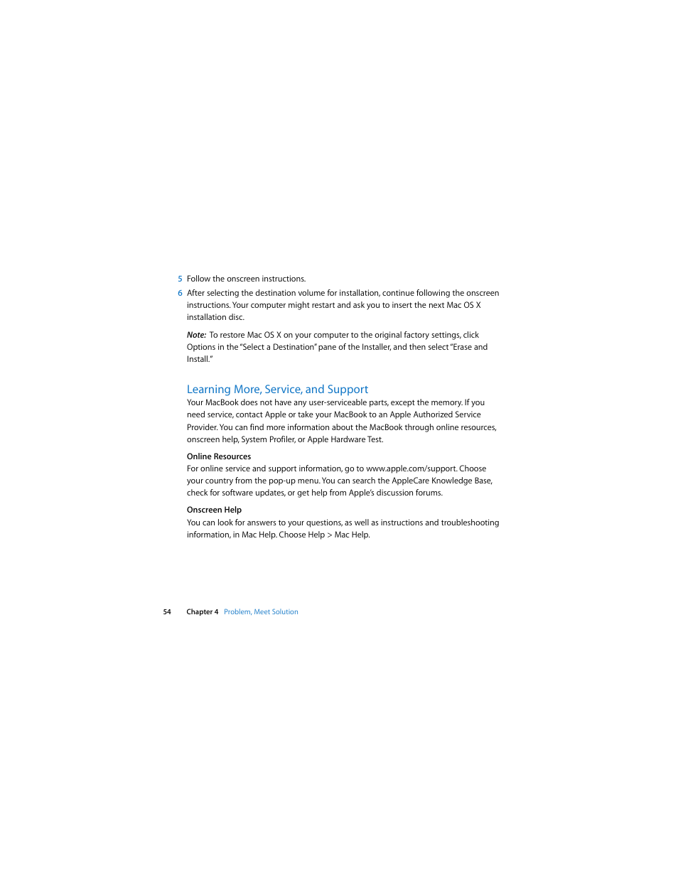 Learning more, service, and support | Apple MacBook (13-inch, Late 2007) User Manual | Page 54 / 80