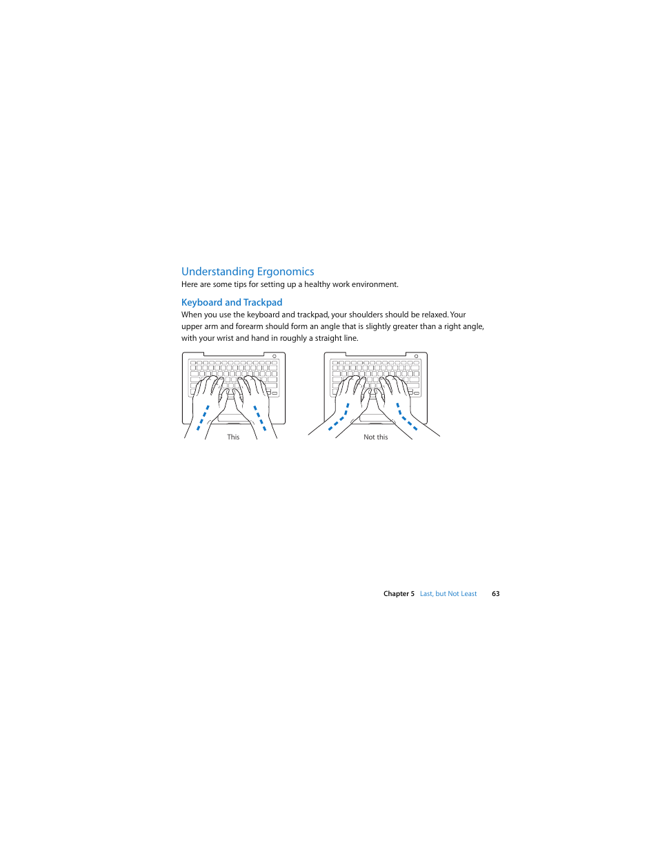 Understanding ergonomics, Keyboard and trackpad | Apple MacBook (13-inch, Late 2007) User Manual | Page 63 / 80