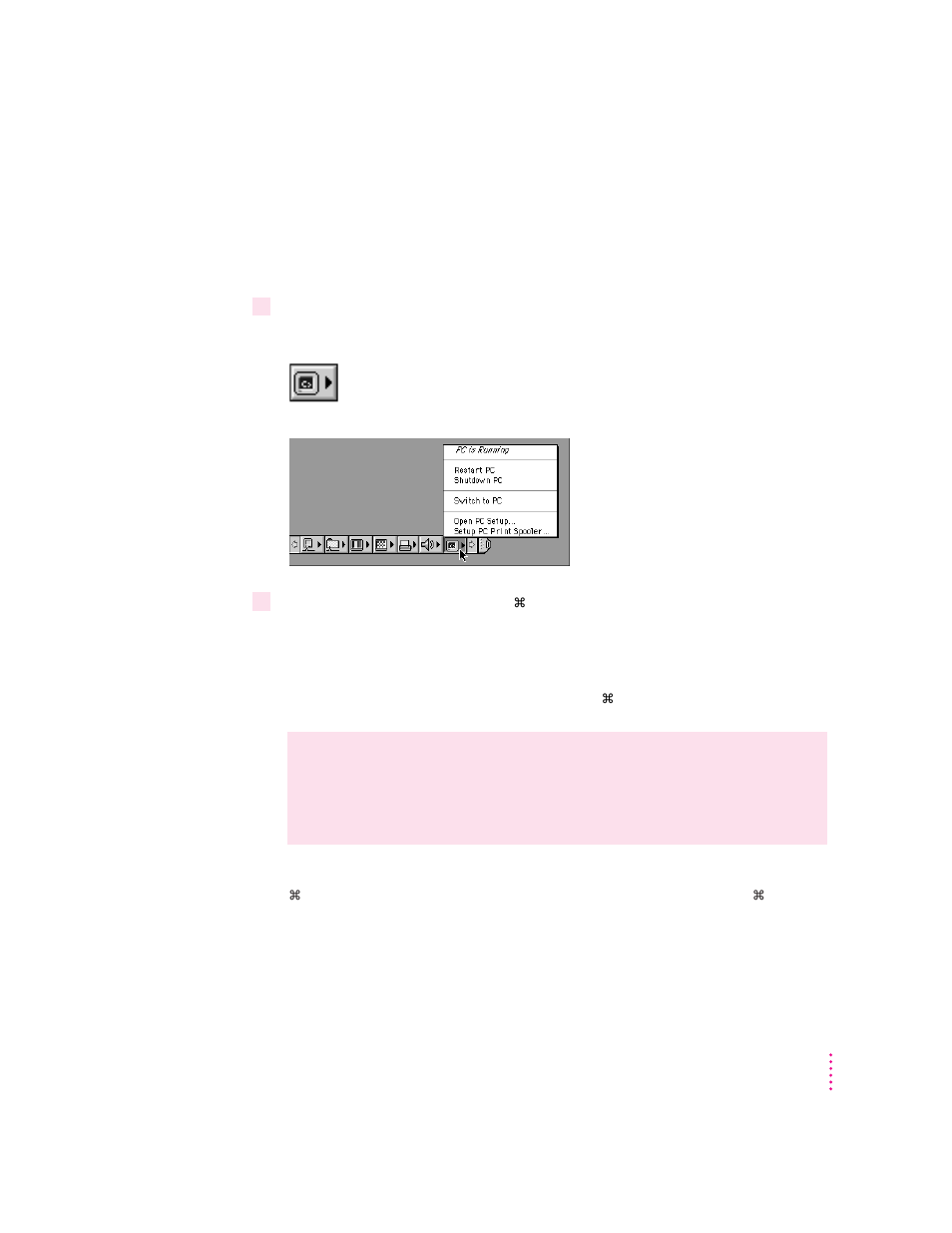 Switching with the control strip, Switching with a keyboard command | Apple Power Macintosh 7300 series - PC Compatibility Card User Manual | Page 59 / 187