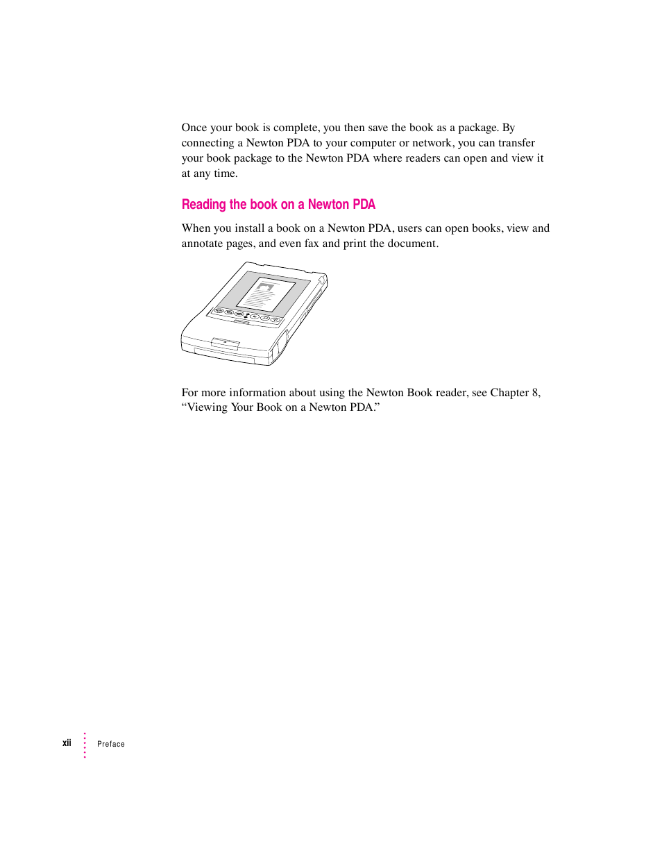 Reading the book on a newton pda | Apple Newton Press (Macintosh) User Manual | Page 103 / 103