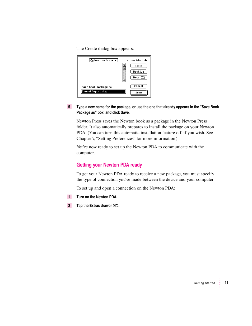 Getting your newton pda ready | Apple Newton Press (Macintosh) User Manual | Page 11 / 103