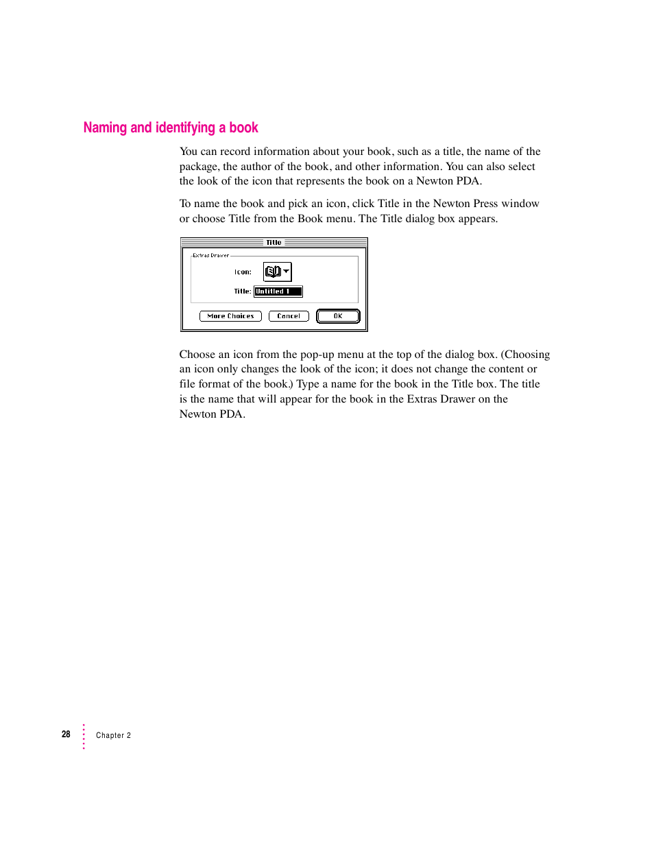 Naming and identifying a book | Apple Newton Press (Macintosh) User Manual | Page 28 / 103