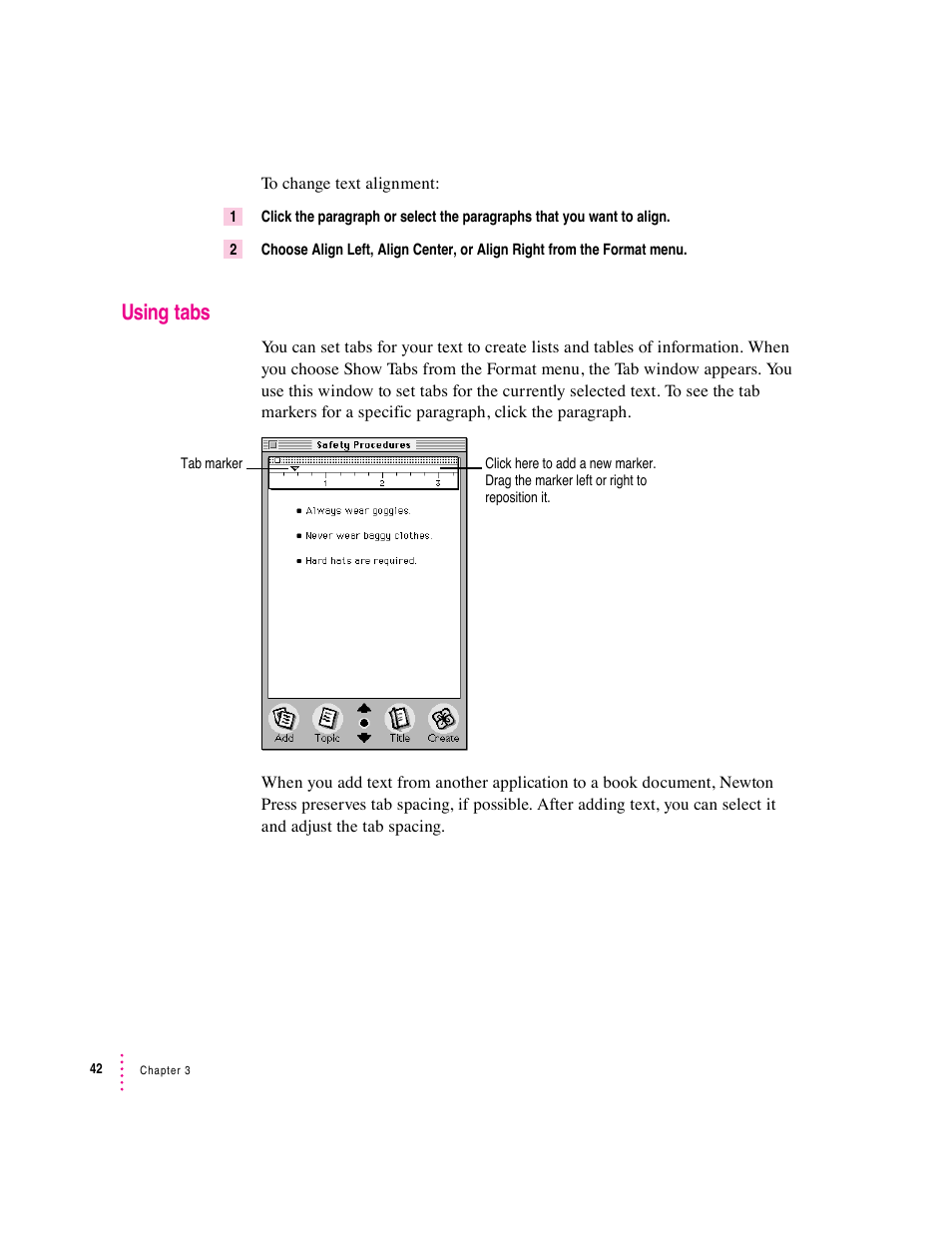 Using tabs | Apple Newton Press (Macintosh) User Manual | Page 42 / 103