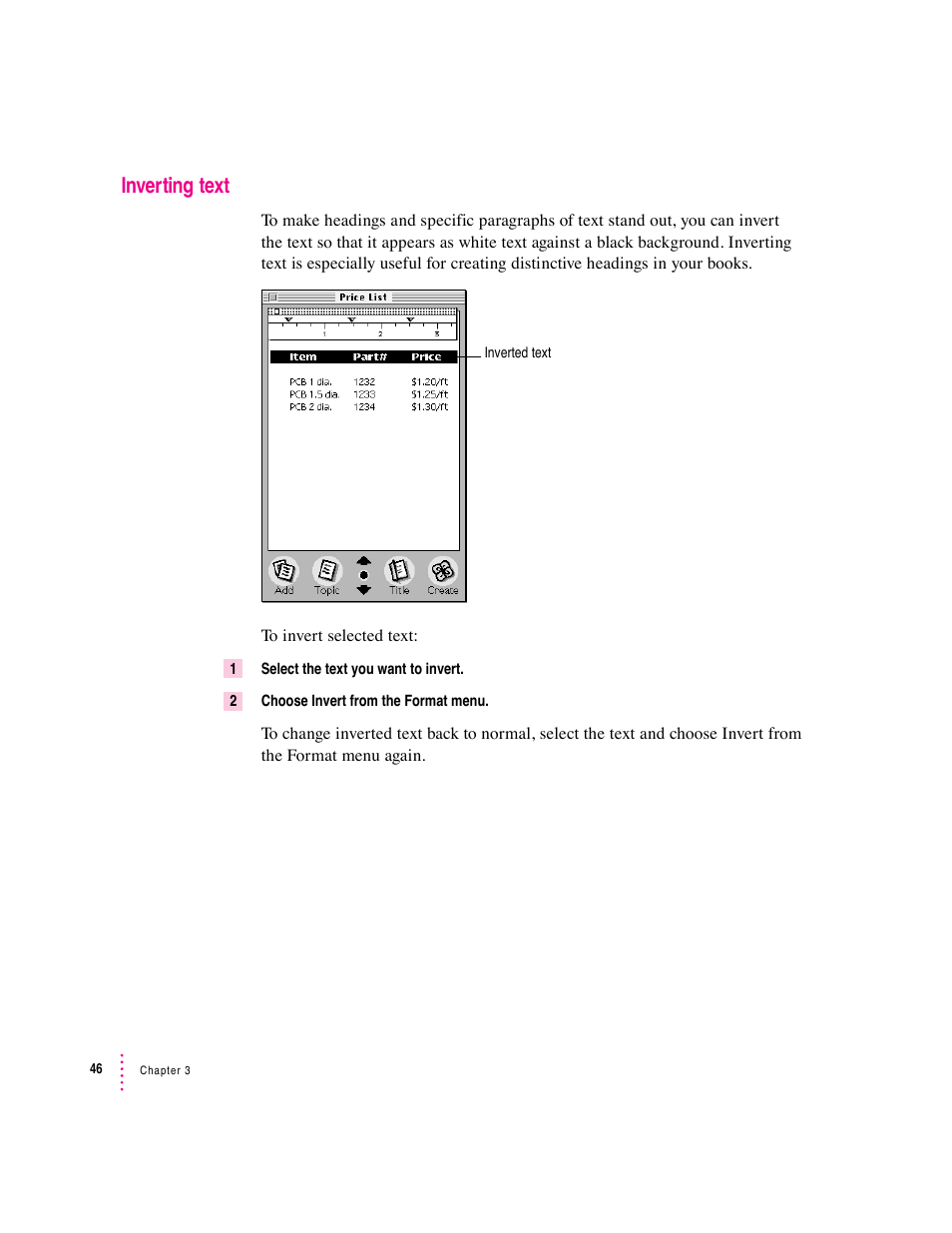 Inverting text | Apple Newton Press (Macintosh) User Manual | Page 46 / 103