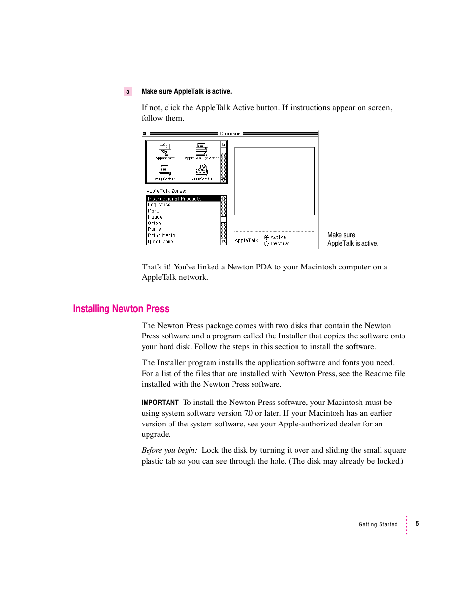 Installing newton press | Apple Newton Press (Macintosh) User Manual | Page 5 / 103