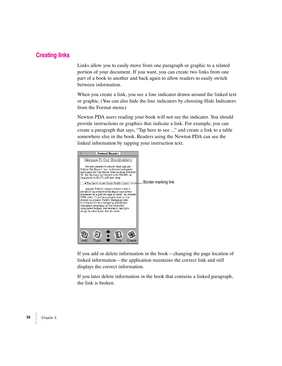 Creating links | Apple Newton Press (Macintosh) User Manual | Page 54 / 103