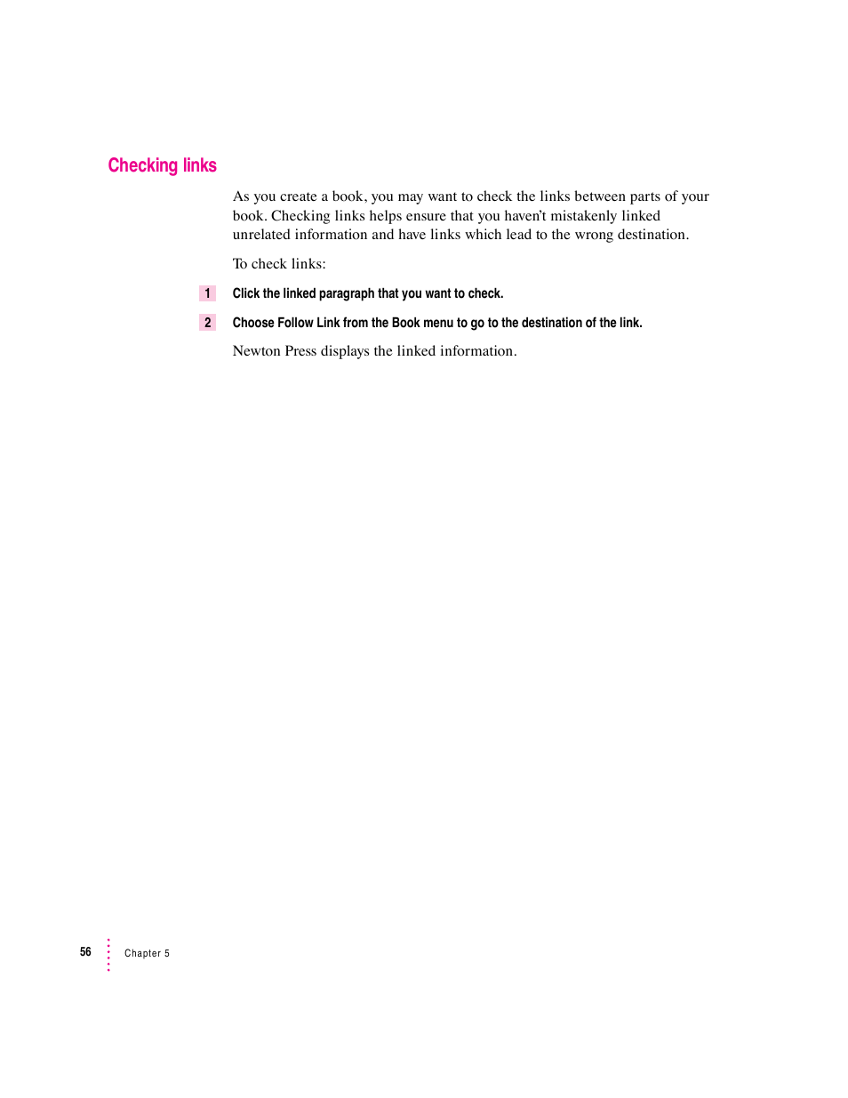 Checking links | Apple Newton Press (Macintosh) User Manual | Page 56 / 103