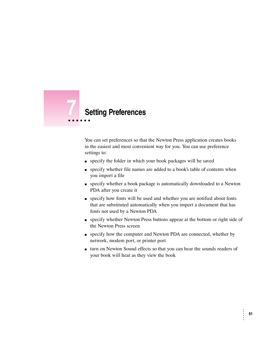 Setting preferences | Apple Newton Press (Macintosh) User Manual | Page 61 / 103