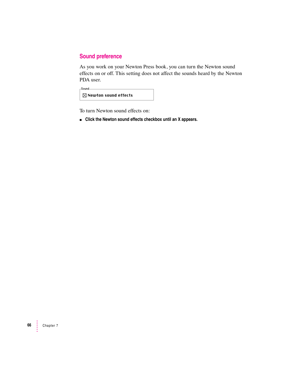 Sound preference | Apple Newton Press (Macintosh) User Manual | Page 66 / 103