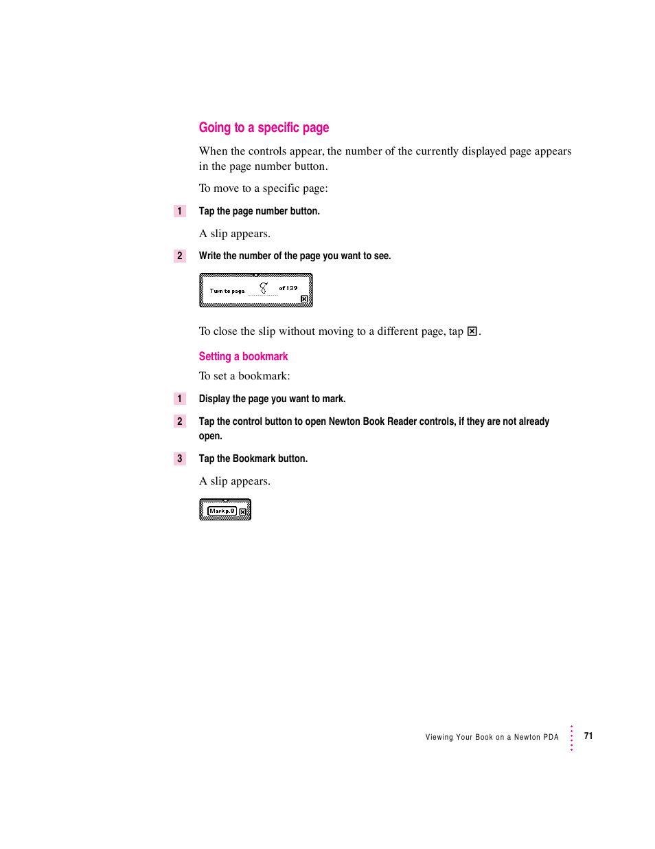 Going to a specific page | Apple Newton Press (Macintosh) User Manual | Page 71 / 103