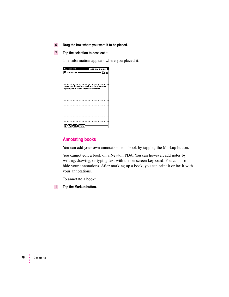 Annotating books | Apple Newton Press (Macintosh) User Manual | Page 76 / 103