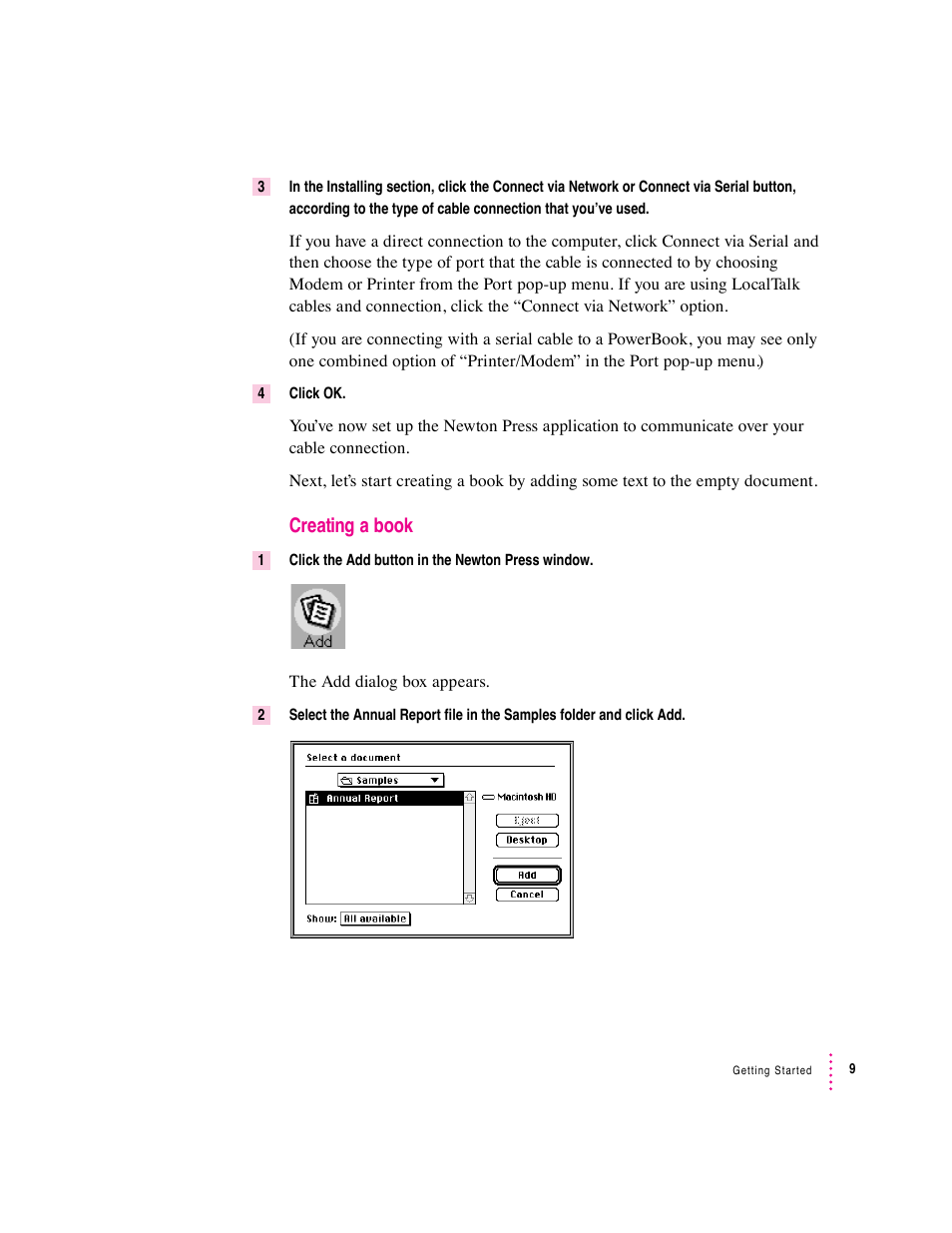 Creating a book | Apple Newton Press (Macintosh) User Manual | Page 9 / 103