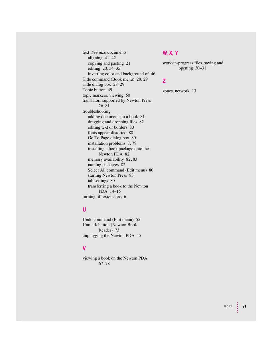 W, x, y | Apple Newton Press (Macintosh) User Manual | Page 91 / 103