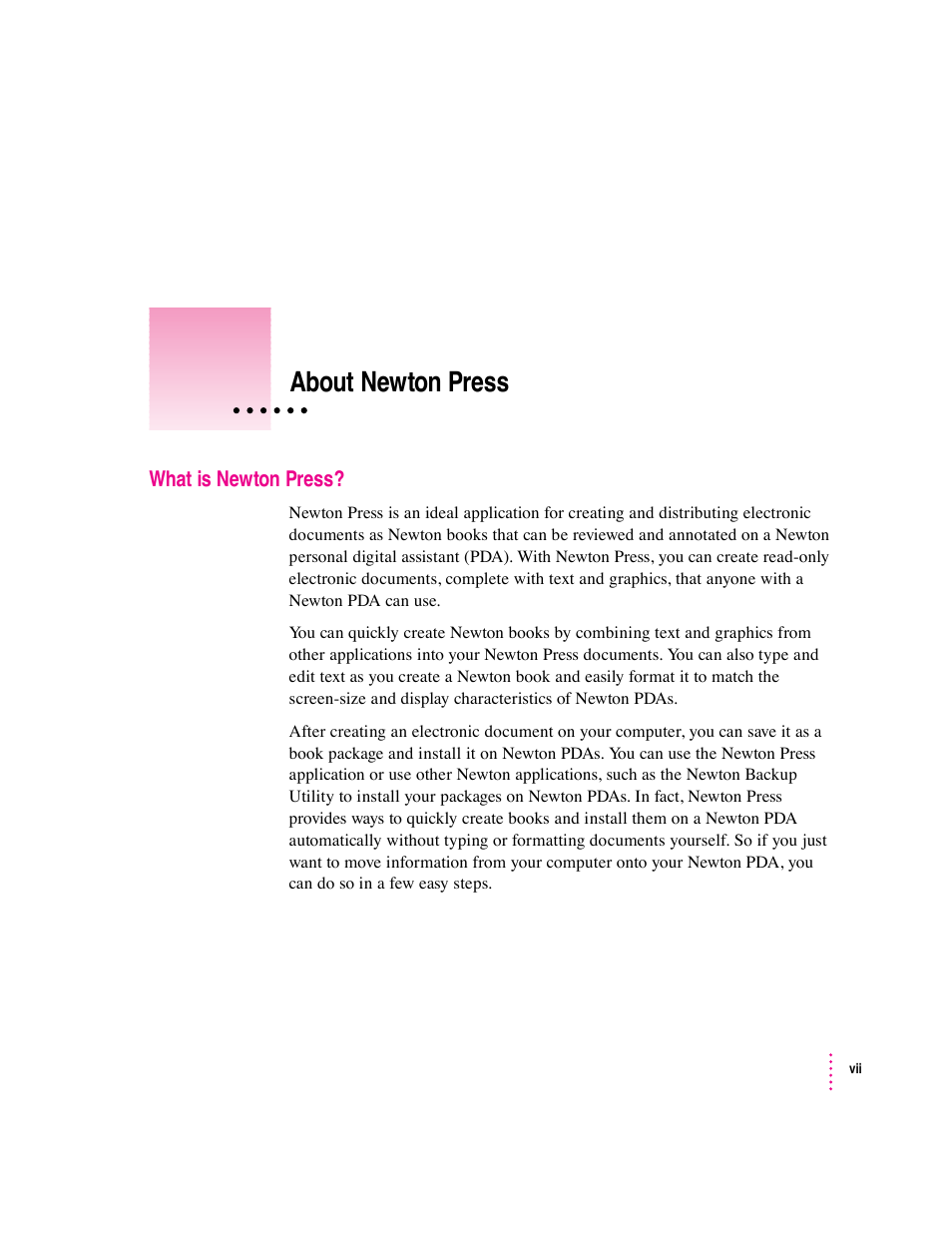 About newton press | Apple Newton Press (Macintosh) User Manual | Page 98 / 103