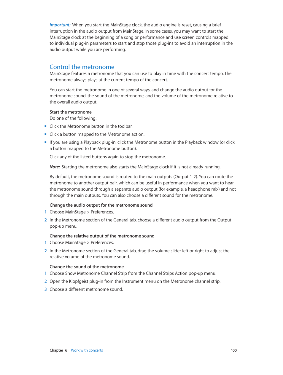 Control the metronome, 100 control the metronome | Apple MainStage 3 User Manual | Page 100 / 158