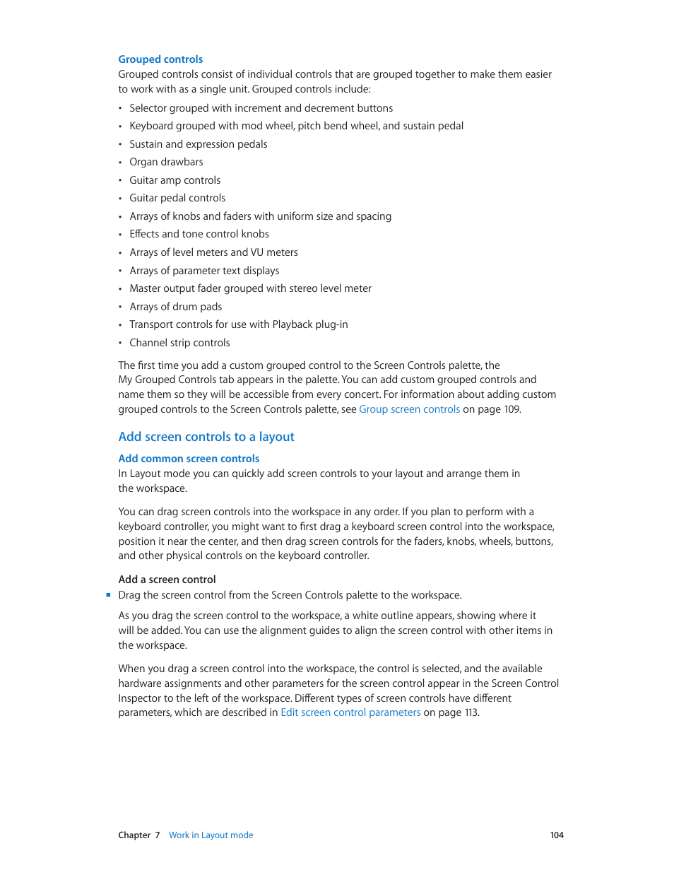 Add screen controls to a layout | Apple MainStage 3 User Manual | Page 104 / 158