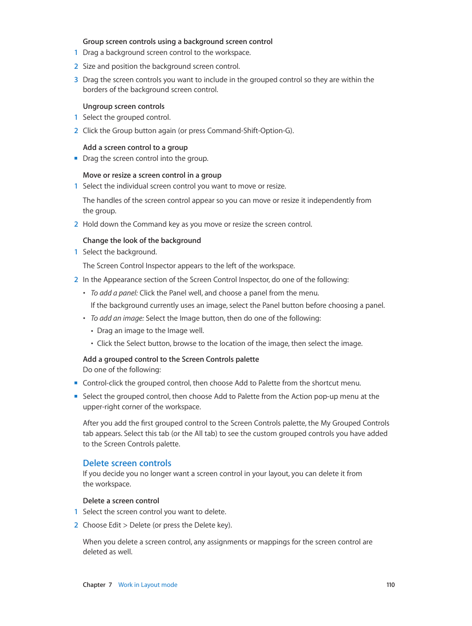 Delete screen controls | Apple MainStage 3 User Manual | Page 110 / 158
