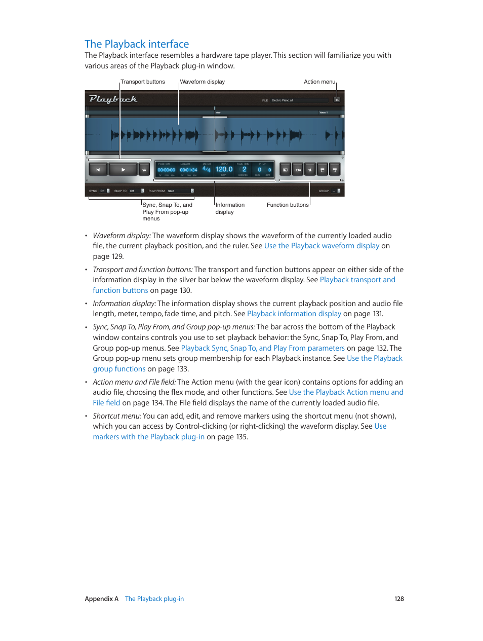 The playback interface, 128 the playback interface | Apple MainStage 3 User Manual | Page 128 / 158