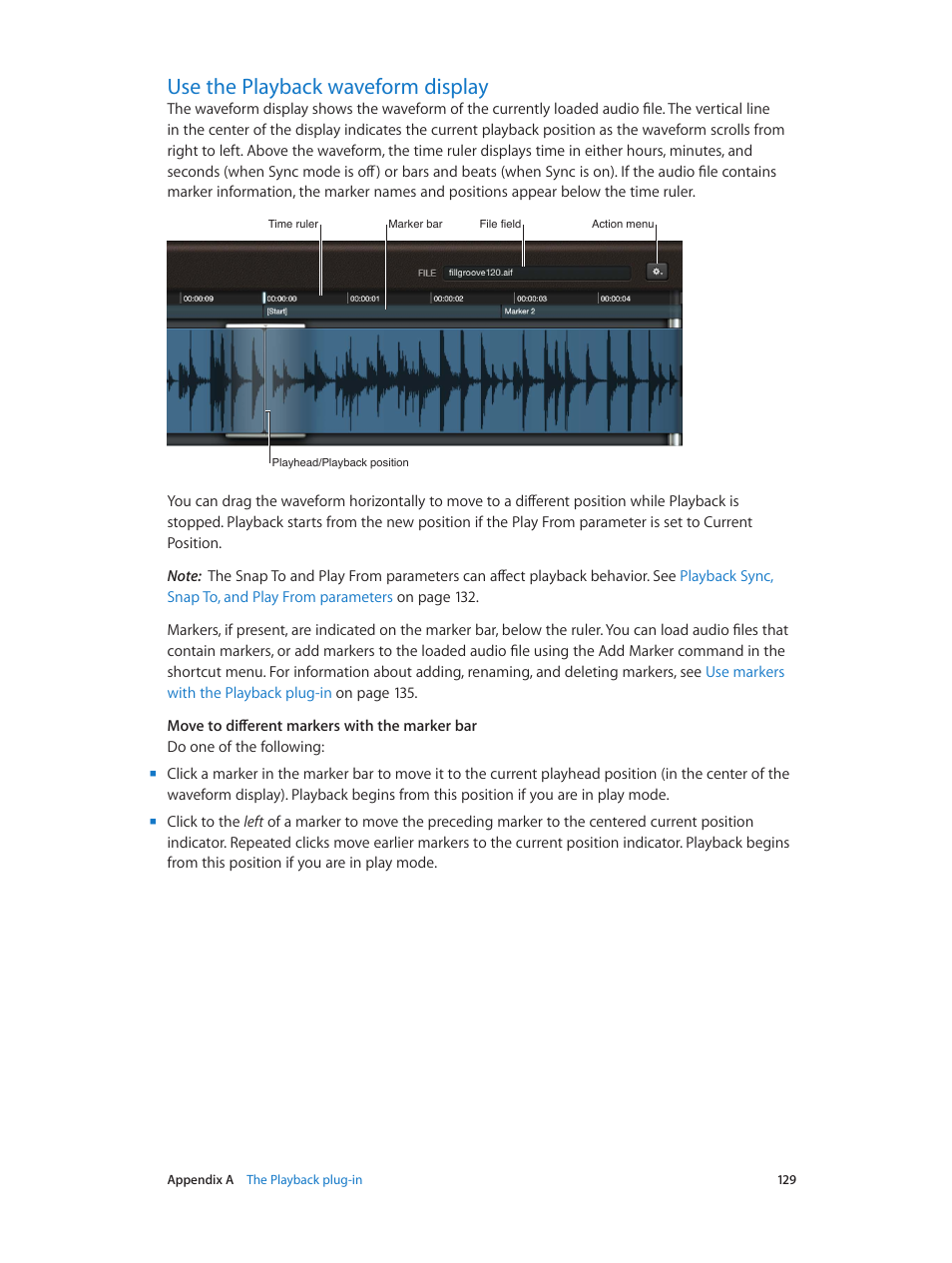 Use the playback waveform display, 129 use the playback waveform display | Apple MainStage 3 User Manual | Page 129 / 158
