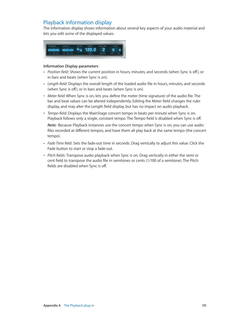 Playback information display, 131 playback information display | Apple MainStage 3 User Manual | Page 131 / 158