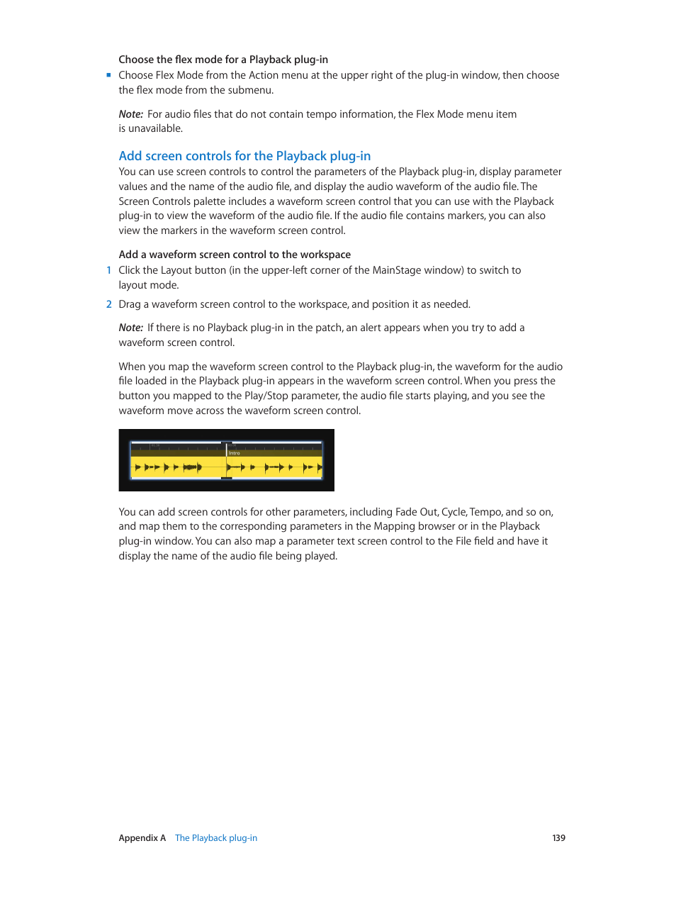 Add screen controls for the playback plug-in | Apple MainStage 3 User Manual | Page 139 / 158