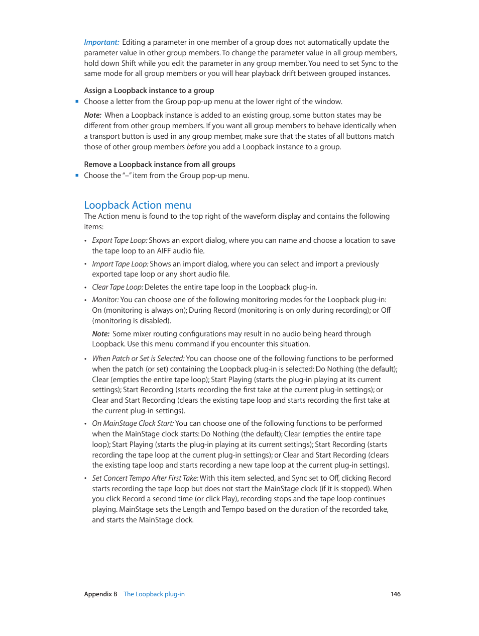 Loopback action menu, 146 loopback action menu | Apple MainStage 3 User Manual | Page 146 / 158