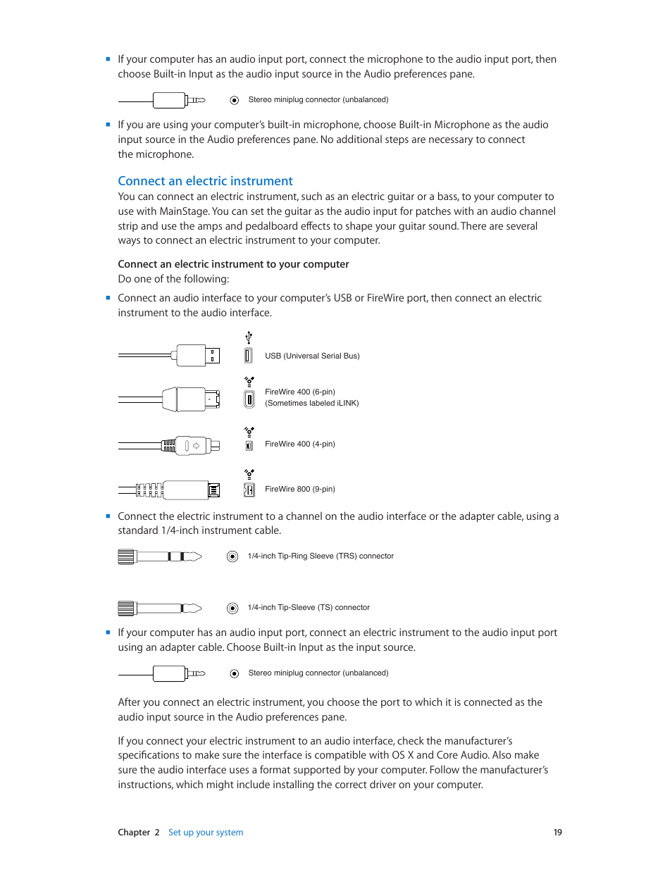 Connect an electric instrument | Apple MainStage 3 User Manual | Page 19 / 158
