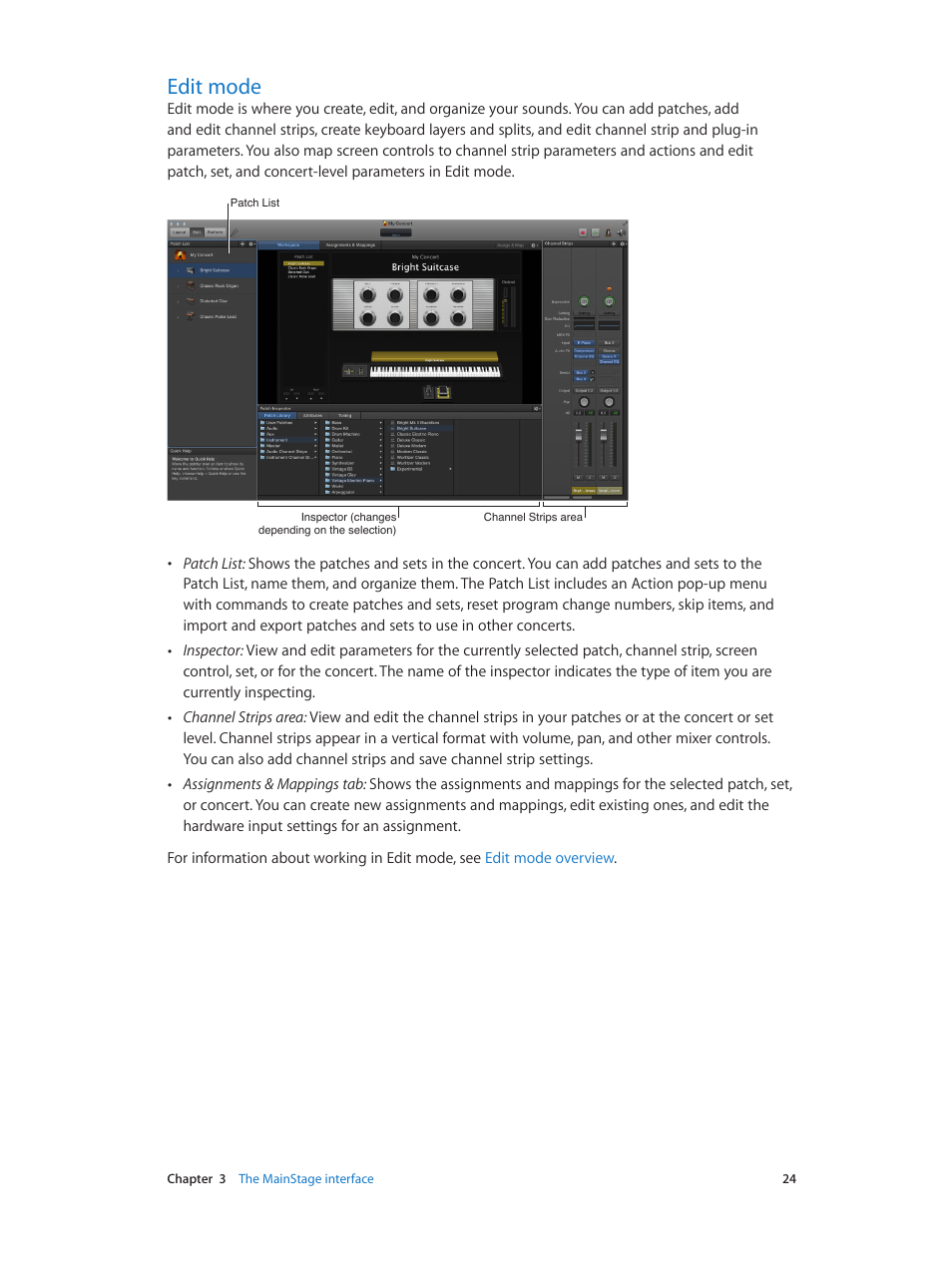 Edit mode, 24 edit mode | Apple MainStage 3 User Manual | Page 24 / 158