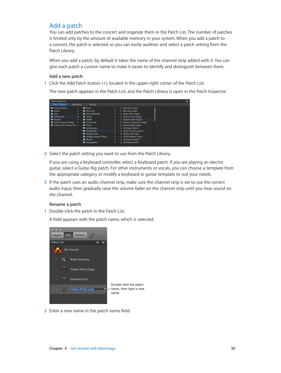 Add a patch, 30 add a patch | Apple MainStage 3 User Manual | Page 30 / 158