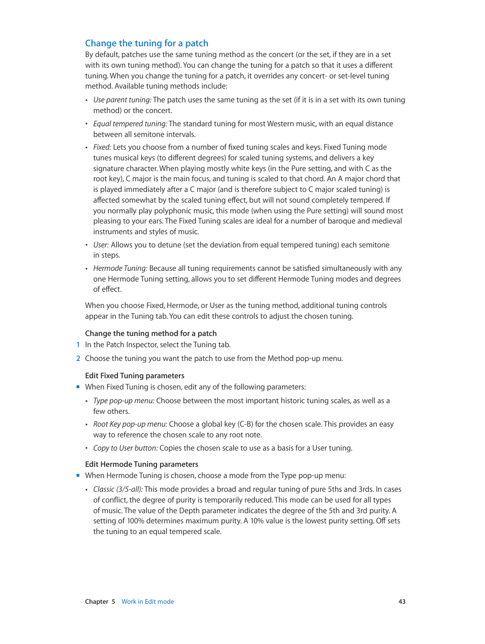 Change the tuning for a patch | Apple MainStage 3 User Manual | Page 43 / 158