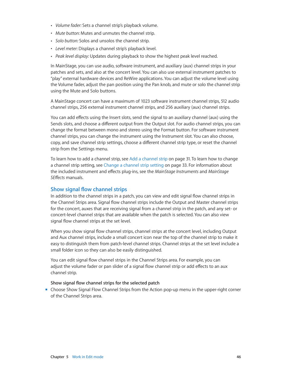 Show signal flow channel strips | Apple MainStage 3 User Manual | Page 46 / 158