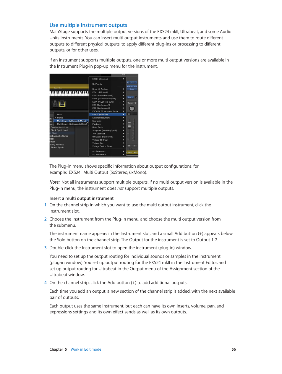 Use multiple instrument outputs | Apple MainStage 3 User Manual | Page 56 / 158