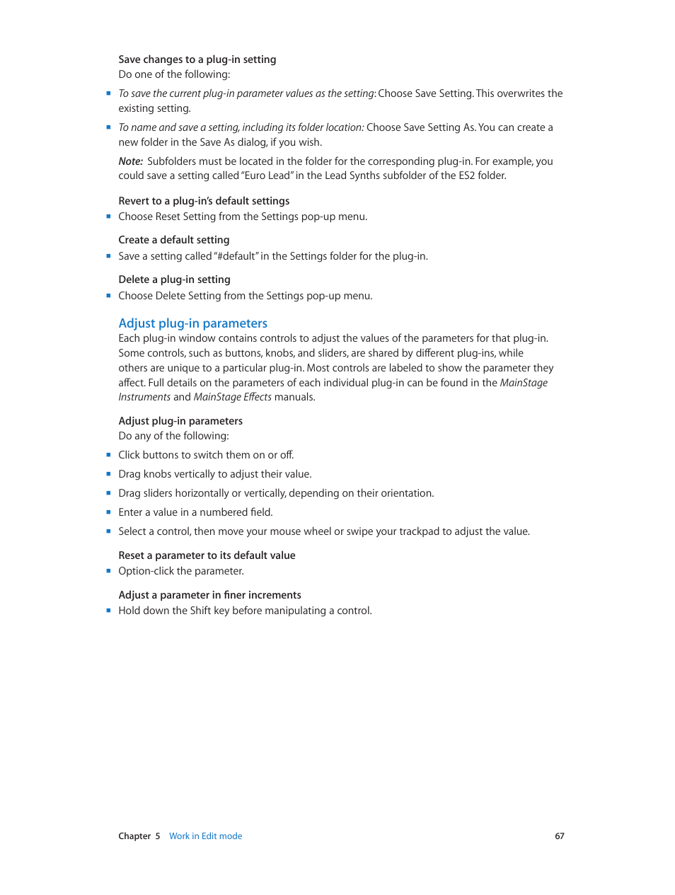 Adjust plug-in parameters | Apple MainStage 3 User Manual | Page 67 / 158