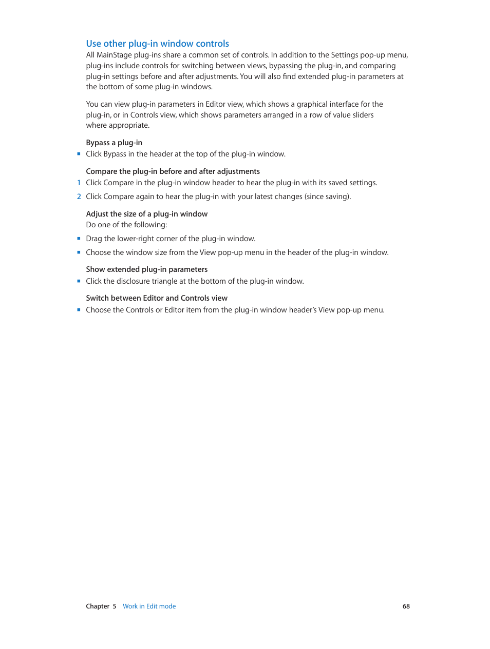 Use other plug-in window controls | Apple MainStage 3 User Manual | Page 68 / 158