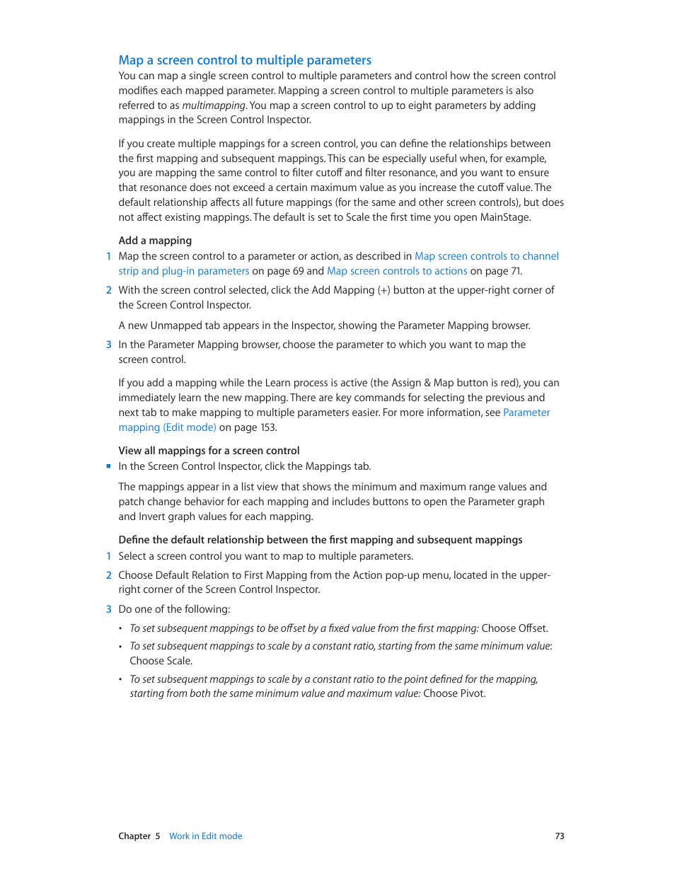 Map a screen control to multiple parameters | Apple MainStage 3 User Manual | Page 73 / 158