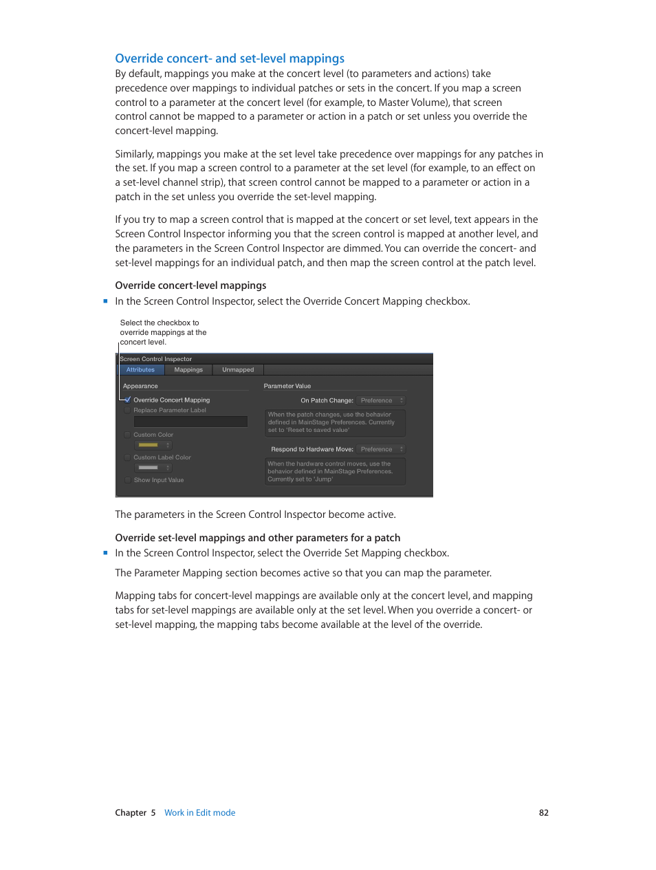 Override concert- and set-level mappings | Apple MainStage 3 User Manual | Page 82 / 158