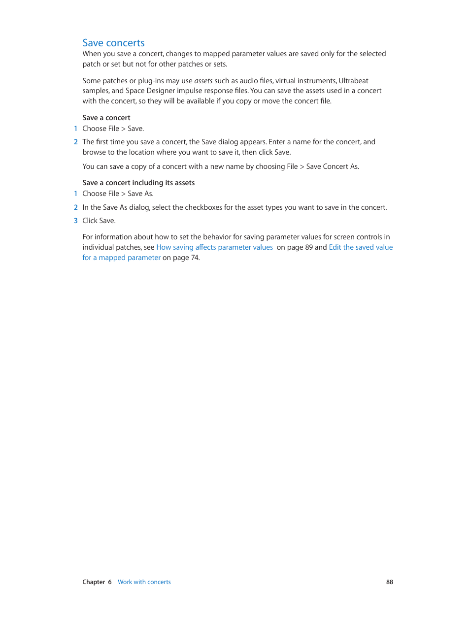 Save concerts, 88 save concerts | Apple MainStage 3 User Manual | Page 88 / 158