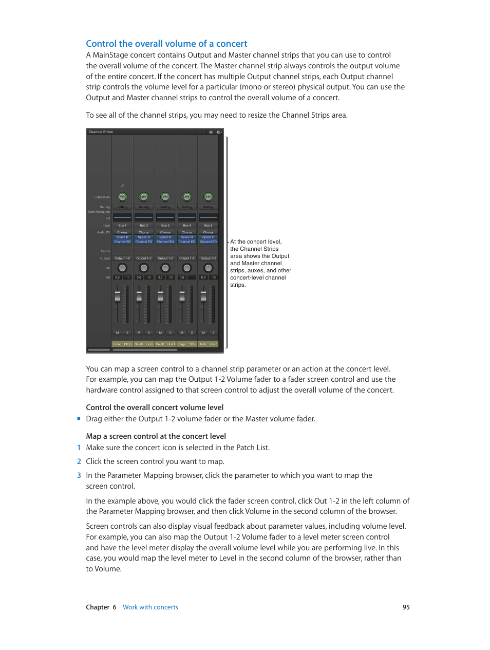 Control the overall volume of a concert | Apple MainStage 3 User Manual | Page 95 / 158