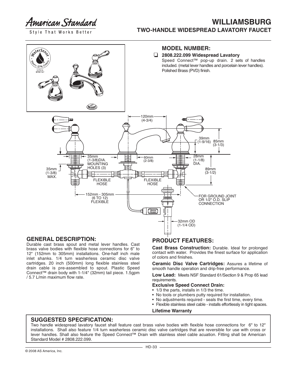 American Standard 2808.222.099 User Manual | 2 pages