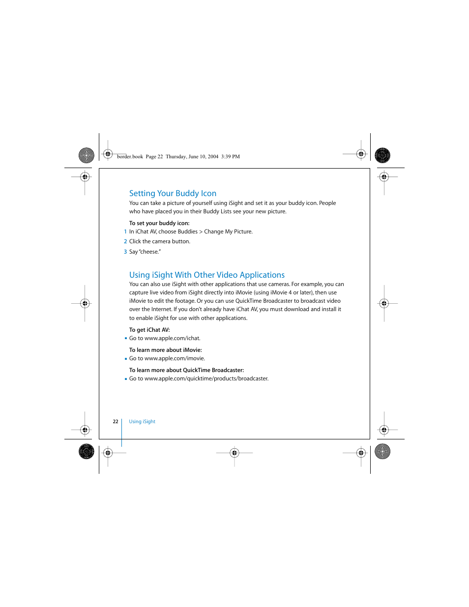 Setting your buddy icon, Using isight with other video applications | Apple iSight User Manual | Page 22 / 32