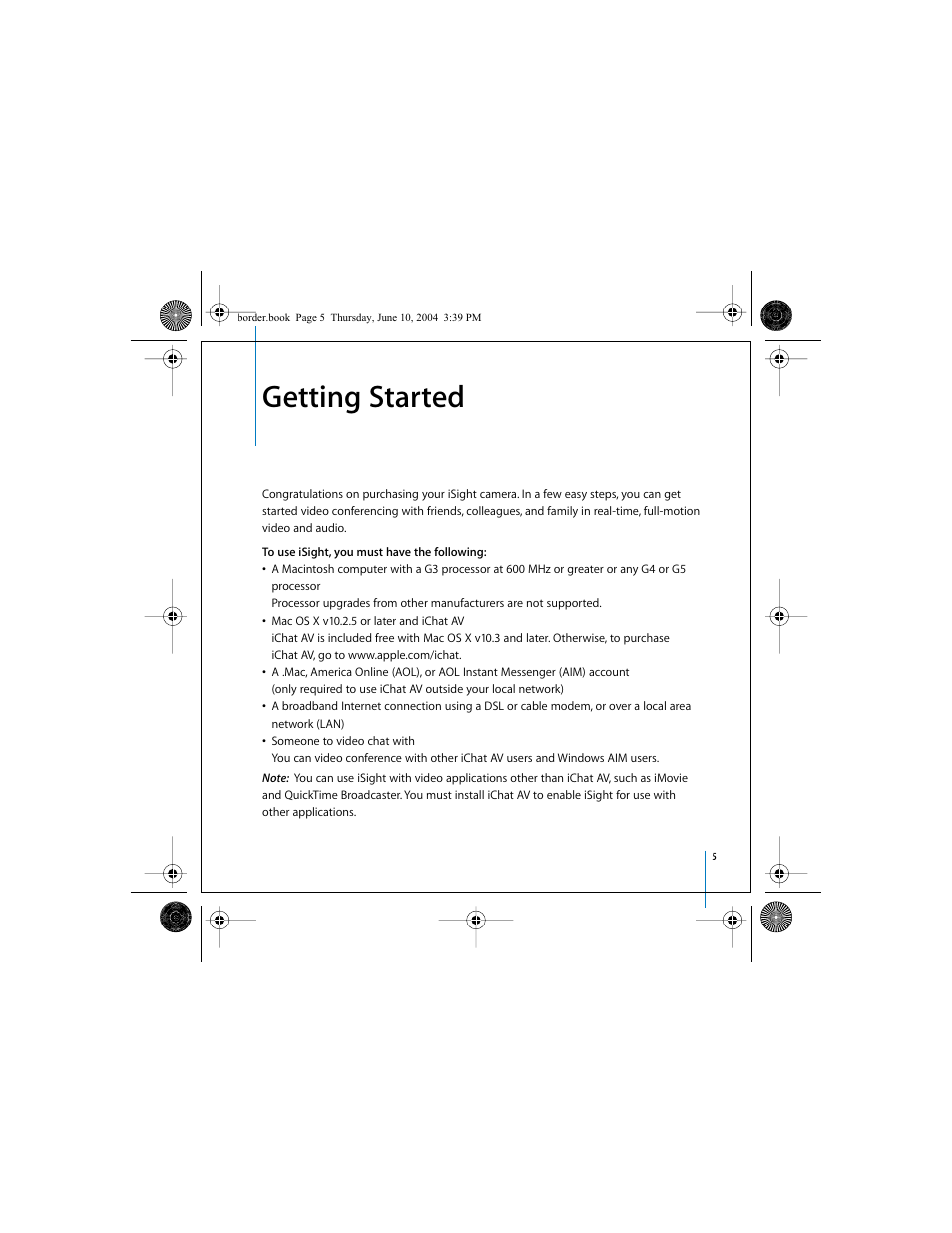 Getting started | Apple iSight User Manual | Page 5 / 32