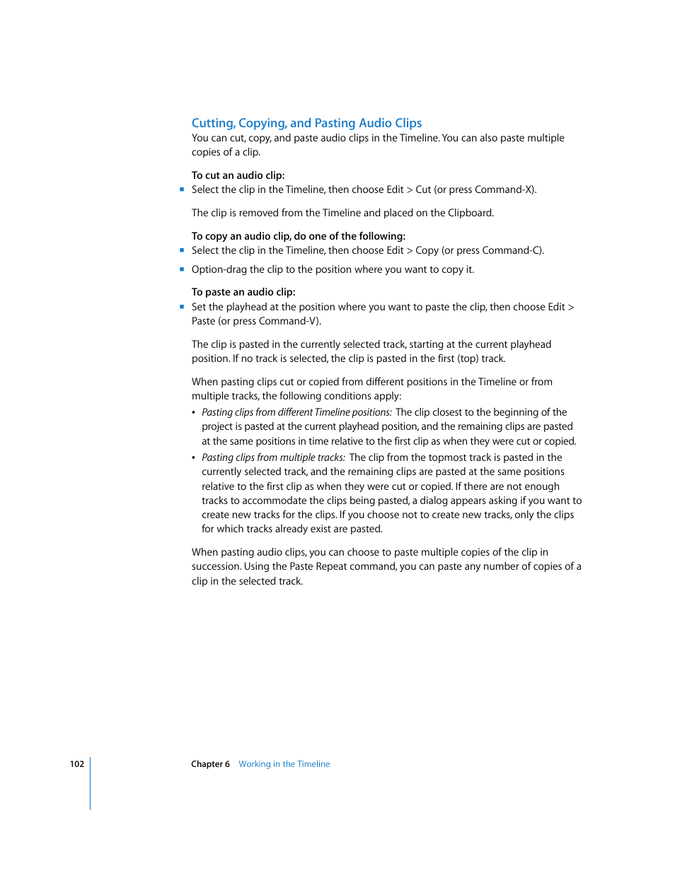 Cutting, copying, and pasting audio clips | Apple Soundtrack User Manual | Page 102 / 209