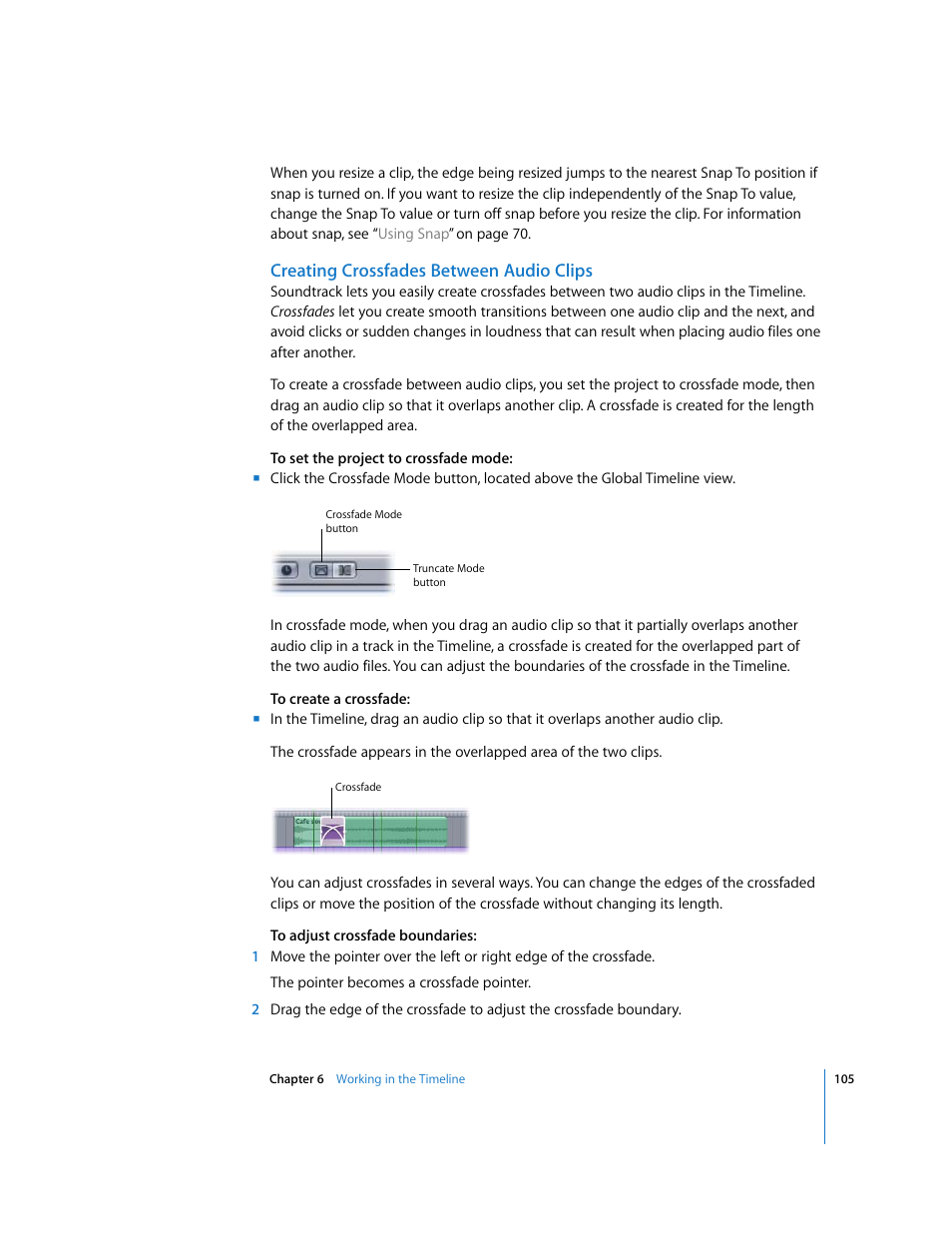 Creating crossfades between audio clips | Apple Soundtrack User Manual | Page 105 / 209